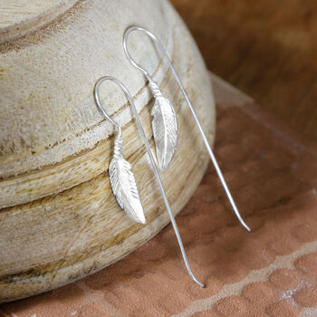 Sterling Silver Feather And Bar Drop Earrings, 2 of 5