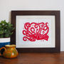 Happy Squid And Anchor Nautical Linocut Print, thumbnail 1 of 2