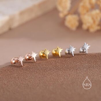 Sterling Silver Tiny Starburst Screw Back Earrings, 3 of 8