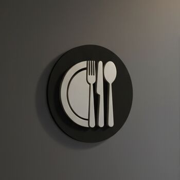 Kitchen Door Sign In Matte Black Acrylic With Raised Plate And Cutlery Design, 3 of 5
