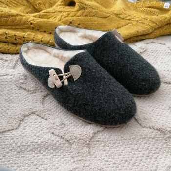 Graphite Felt Mules With Cream Leather Details, 4 of 6