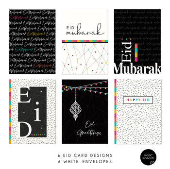 Multipack Of Six Eid Mubarak Cards Black And White, 2 of 2