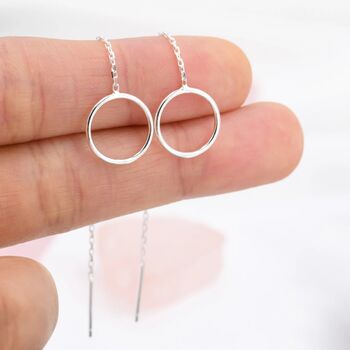 Sterling Silver Open Circle Threader Earrings, 5 of 10