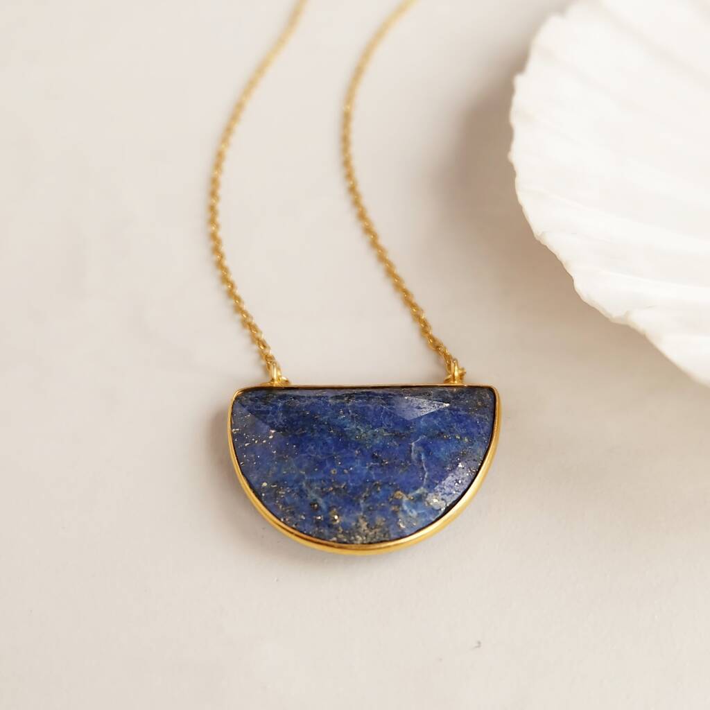 Crescent moon necklace and lapis lazuli