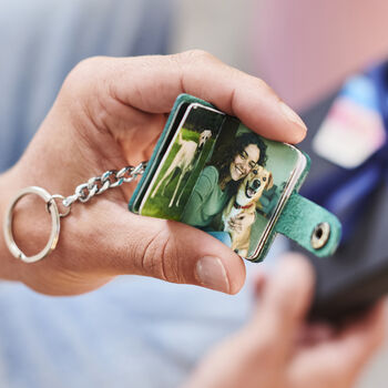 Personalised Leather Eight Photo Mini Book Keyring For Dad With Hot Stamped Initials, Name Or Date, 9 of 11