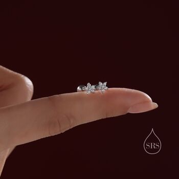 Sterling Silver Tiny Flower Cz Screw Back Earrings, 5 of 11