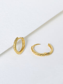 Gold Snake Textured Huggie Hoop Earrings, 2 of 6
