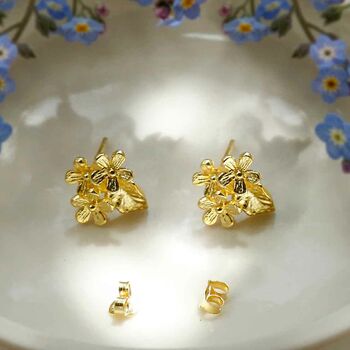 Gold Plated Sterling Silver Tri Flower Stud Earrings, 4 of 5