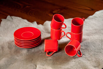Set Of Two Porcelain Espresso Cups And Saucers Set Red, 2 of 6