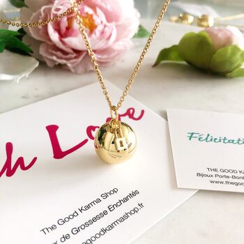 Pregnancy Bola Necklace With Love Padlock Gold 18 K, 2 of 8