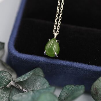 Sterling Silver Genuine Jade Stone Pear Necklace, 7 of 12