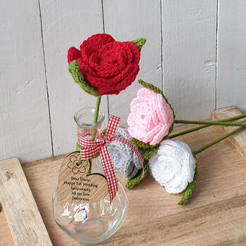 Personalised Crochet Wool Copper Anniversary Rose Vase, 4 of 7