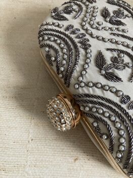 White Handcrafted Oval Clutch Bag, 10 of 10