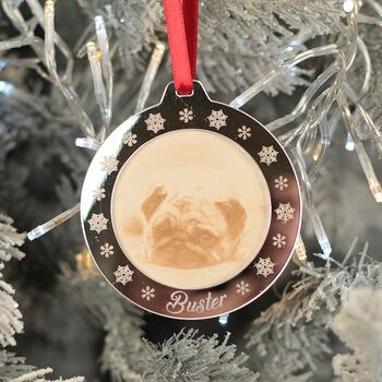 Pet Engraved Photo 3D Christmas Tree Decoration Bauble, 2 of 6