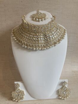 Gold Plated White Kundan Indian Choker Set, 8 of 9