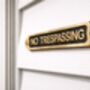 Solid Brass “No Trespassing” Door Sign Plaque With Black Finish, thumbnail 4 of 6