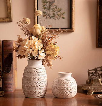 Set Of Two Cream White Ceramic Vases, 2 of 7