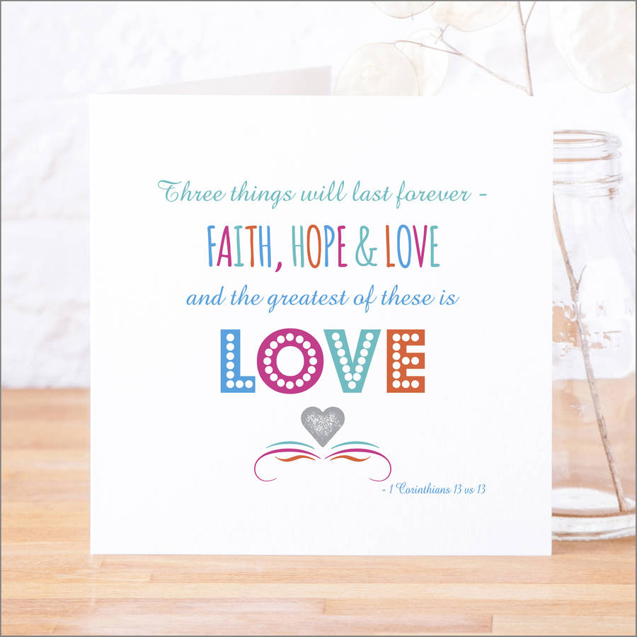 'Faith Hope And Love' Contemporary Bible Verse Card, 1 of 4
