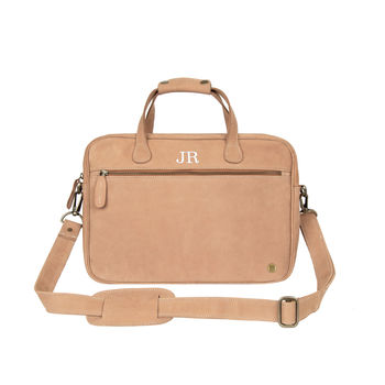 Personalised Leather Compact Laptop Satchel In Camel, 3 of 10