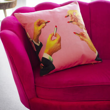 Pink Lipstick Seletti Velvet Cushion, 4 of 4