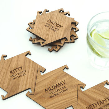 Personalised Wooden Oak Interlocking Jigsaw Coasters, 4 of 8