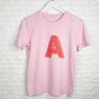 Personalised Retro Initial T Shirt Pink, thumbnail 1 of 3