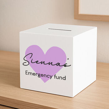 Personalised Pink Or Blue Heart Wooden Money Box, 3 of 6