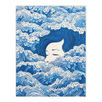 Lost At Sea Waves Of Sleep Blue White Wall Art Print, 6 of 6