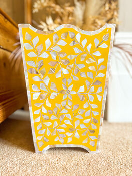 Mother Of Pearl Inlay Waste Paper Bin | Sunshine Yellow, 2 of 5