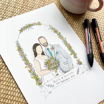 Personalised Wedding Couple Portrait By ArtHouse Illustrations
