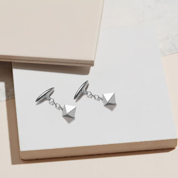 Recycled Silver Platonic Solid Octahedron Cufflinks, 4 of 4