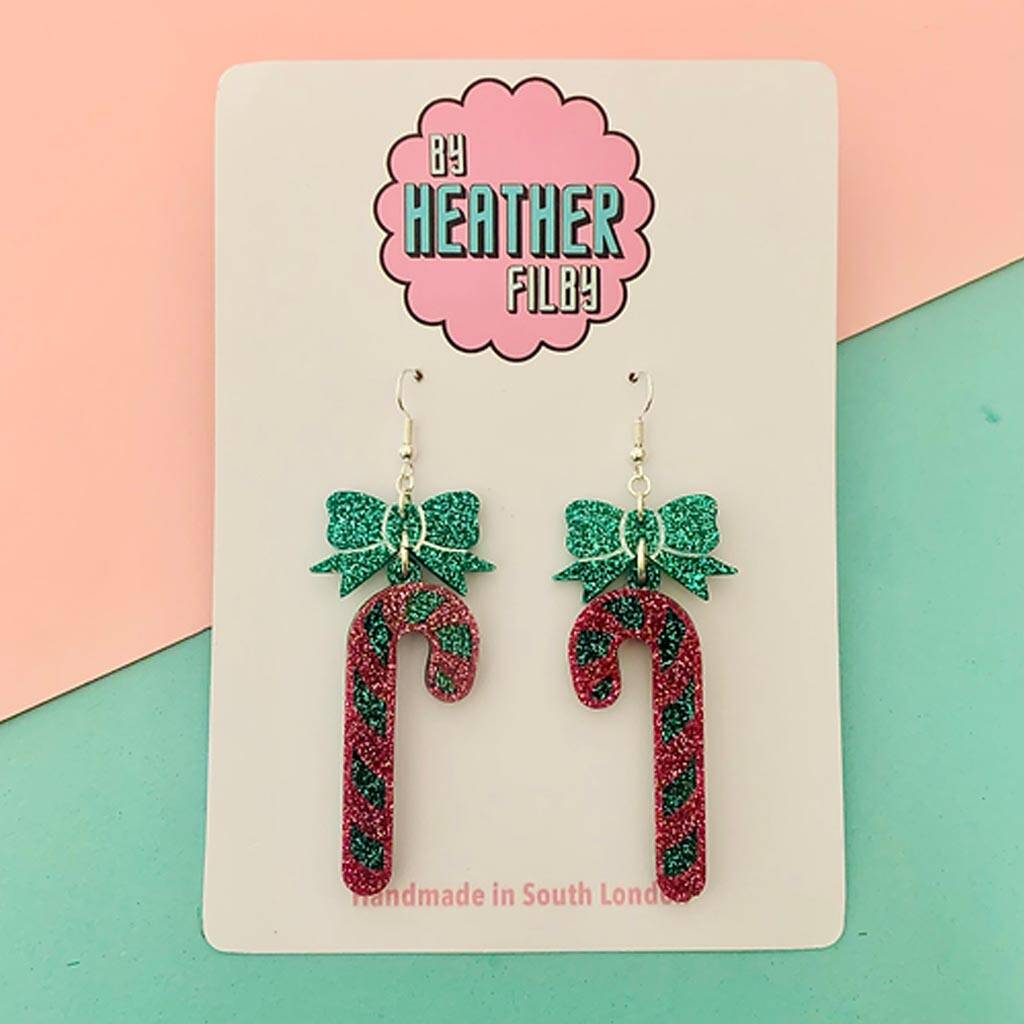 Glitter Candy Cane Christmas Earrings By By Heather Filby
