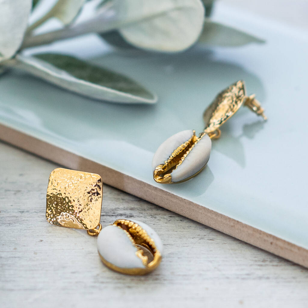 Hammered Gold Oceans Shell Earrings, 1 of 6