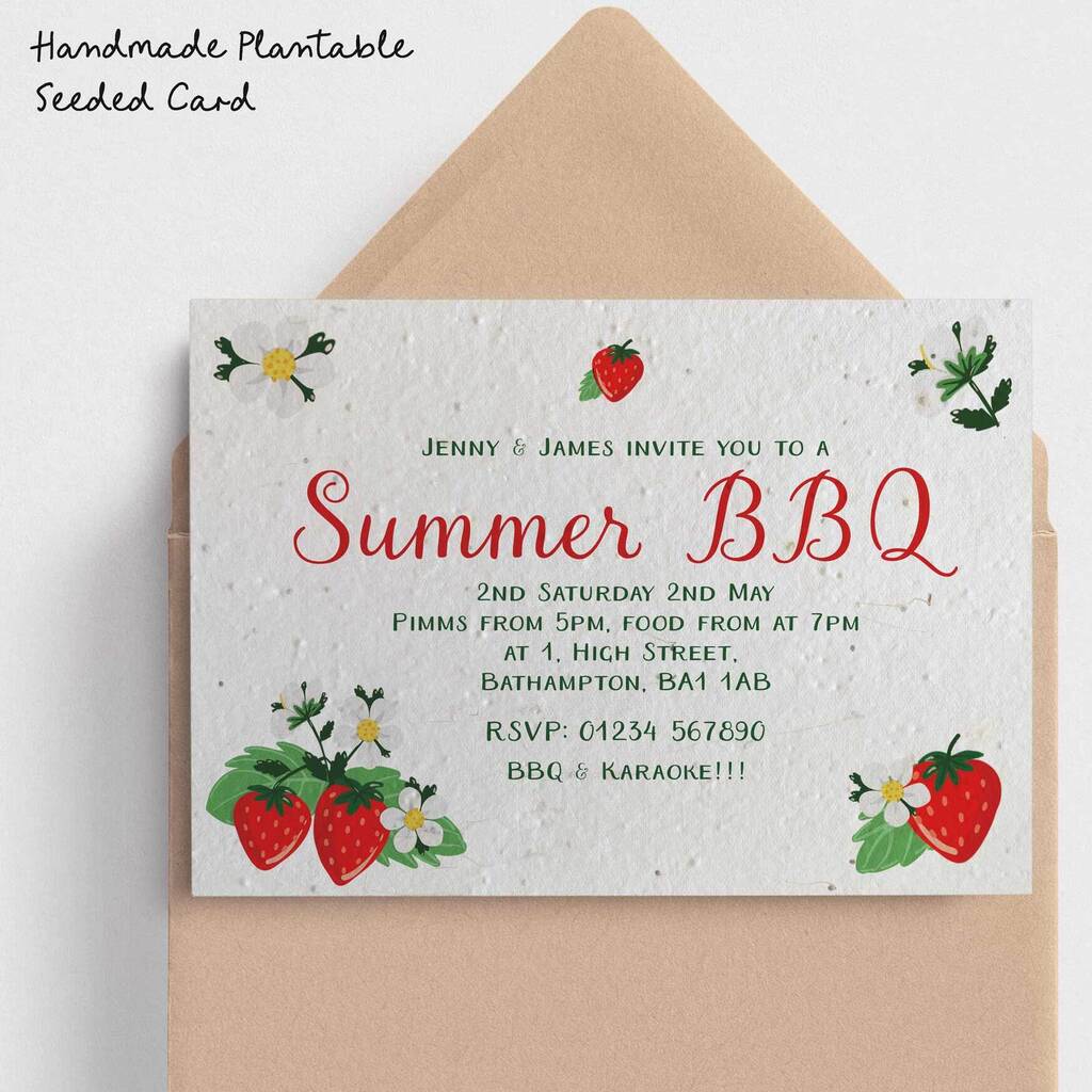 Strawberry Invitations Plain Or Plantable Card, 1 of 6