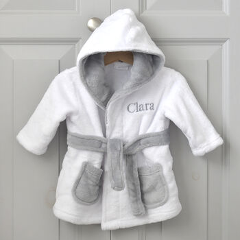 Personalised White And Grey Baby Dressing Gown, 2 of 10