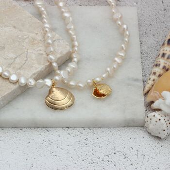 Pearl Choker Necklace With Gold Plated Seashell Charms, 4 of 11