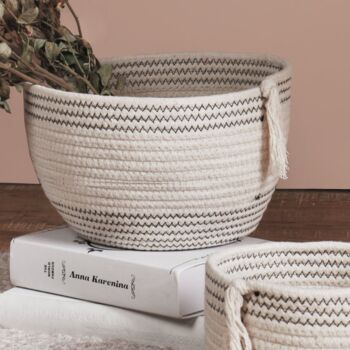 Handwoven Soft Cotton Rope Baskets White And Grey, 3 of 5