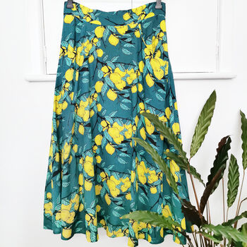 Annie Linen Blend Midi Skirt In Lemon Print, 6 of 6