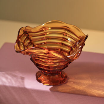 Vintage Mid Century Art Deco Glass Bowl Amber, 3 of 3