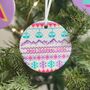 Personalised Bright Fairisle Skiing Ceramic Bauble, thumbnail 1 of 2