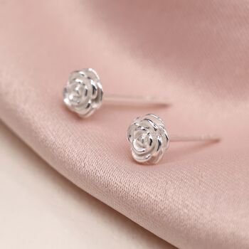 Sterling Silver Rose Flower Stud Earrings, 7 of 11
