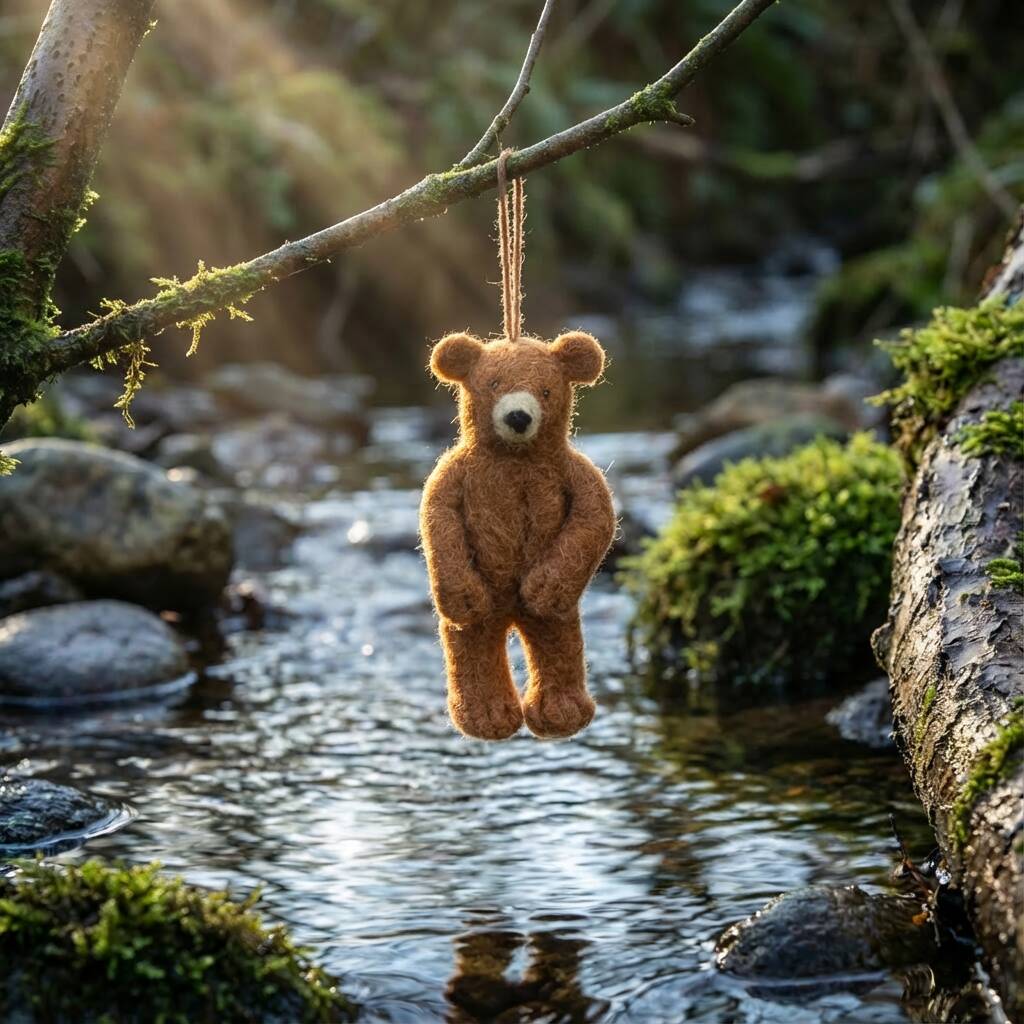 Handmade Needle Felt Grizzly Bear Hanging Decoration, 1 of 11