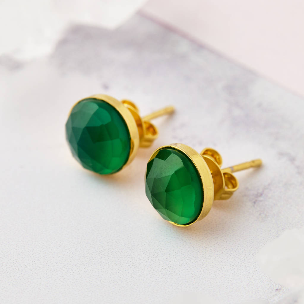 gold stud earrings with green onyx by misskukie | notonthehighstreet.com