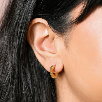 Gold Stainless Steel Ridged Huggie Hoop Earrings, 2 of 3