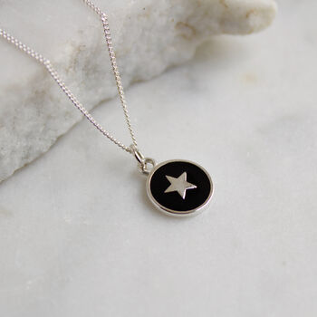 Small Star Enamel Necklace Sterling Silver Black, 2 of 6