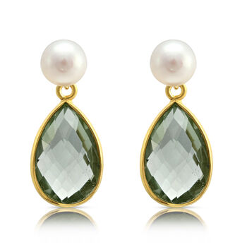 Clara Freshwater Pearl And Green Amethyst Drop Earrings, 2 of 3