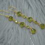 Long Green Peridot Earrings: Gold Plated Silver, thumbnail 3 of 5