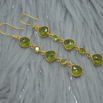 Long Green Peridot Earrings: Gold Plated Silver, 3 of 5