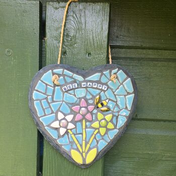 Personalised 'Bee Happy' Mosaic Hanging Heart, 5 of 6