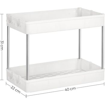 Two Tier White Storage Organizer Baskets Rack Shelves, 7 of 7